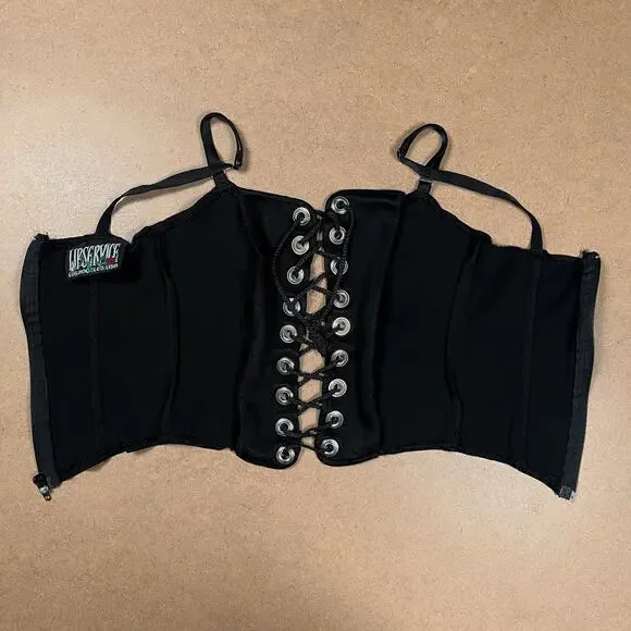Y2K Lip Service Lace Up Front Corset Black Camisole Top XS Cami Vintage Goth - Picture 10 of 16